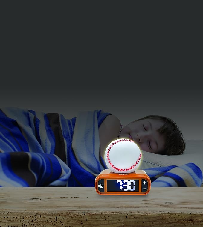 LEXiBOOK, Baseball - Baseball Nightlight Alarm Clock, Sounds and Melodies, LCD Backlit Screen, Luminous, Snooze, Brown/White, RL800BL - Bloomnest