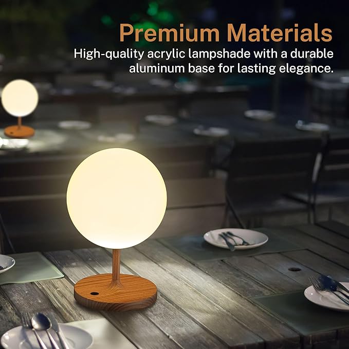 Cordless Lamp, 5000mAh Battery Operated Rechargeable Table Lamp with Power Bank, Touch Dimmable 3 Color Temperatures, IP44 Waterproof Shower Lamp for Kitchen, Bathroom, Indoor Or Outdoor Use 9.6in - Bloomnest