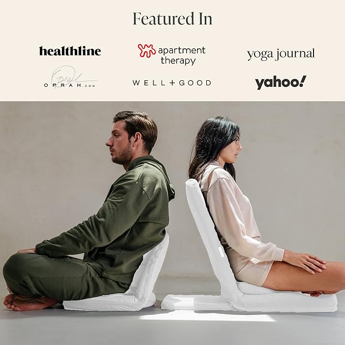 Mindful Modern Folding Pro Meditation Chair - Adjustable Meditation Seat with Back Support and Half Moon Buckwheat Meditation Cushion - Comfortable Mindfulness Living Room Floor Chair - Bloomnest