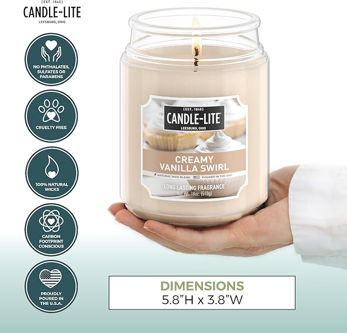 Candle-lite Fall Scented Candles, Creamy Vanilla Swirl, 18 oz Jar, Proudly Poured in The USA, Aromatherapy Candle, Single-Wick with 110 Hours of Burn Time, Perfect for Creating a Relaxing Ambiance - Bloomnest