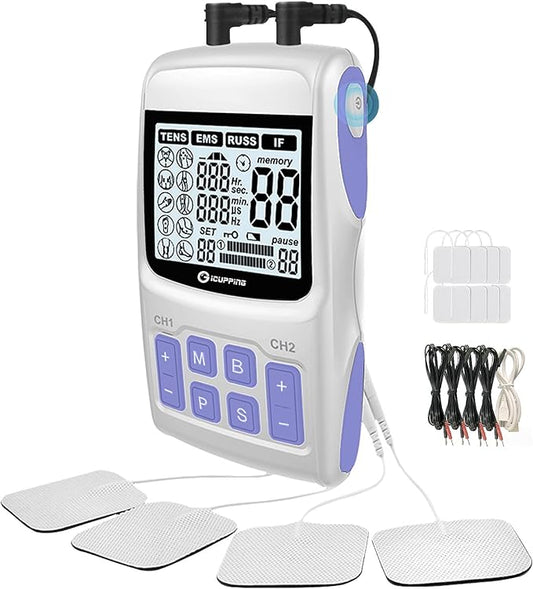 TENS Unit Muscle Stimulator - 8 Electromagnetic Massage Cups for Deep Tissue Back Pain Relief, Joint Therapy & Muscle Stimulation, Includes EMS & Cupping Therapy Sets