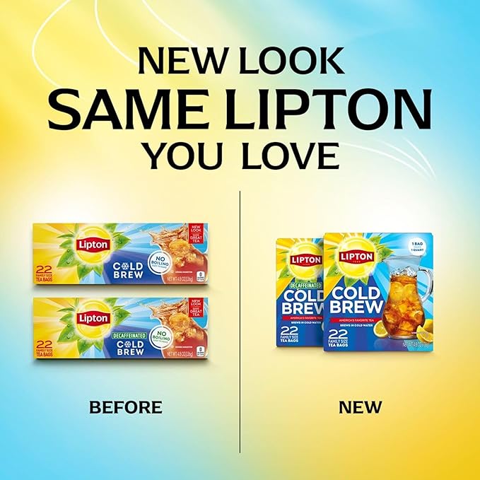 Lipton Cold Brew Decaffeinated Pitcher Size Tea Bags, 22ct tea bags - 2 Boxes - Bloomnest