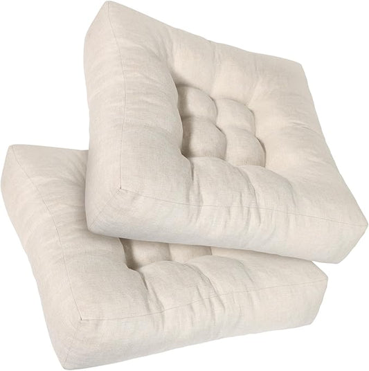 Beige Square Floor Pillow Meditation Cushions, Large Floor Sitting 22"x22"x4.6", Tufted Cushions for Yoga Living Room Tatami Home Decor 2 Pack - Bloomnest