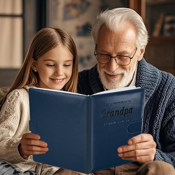 Artmag Grandpa's Life Story Journal with 250+ Prompt Questions, Family Keepsake Book Leather Cover for Grandpa to Share His Memories for Birthday Father's Day Christmas (Blue) - Bloomnest