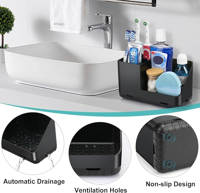 Toothbrush Holders for Bathrooms, Kids Electric Toothbrush and Toothpaste Holder, Toothbrush Organizer with Drainage, Tooth Brush Holder for Bathroom Countertop Organizer (Black) - Bloomnest