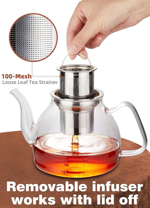 TETWIN Glass Teapot Including 6 Blooming Flower Tea Balls, Stovetop Safe Tea Pot with Removable Infuser for Loose Leaf Tea, 1000ml / 33.8oz - Bloomnest