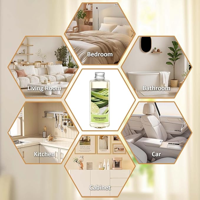 STRN Reed Diffuser Essential Oil Refill, Lemongrass Scent 200ml with Sticks, Long-Lasting Aromatherapy, Natural Fragrance Liquid with Eco-Friendly Bottle for Home, Bedroom, Spa - Bloomnest