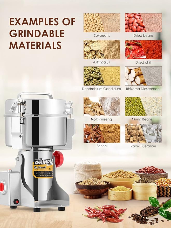 CGOLDENWALL 2500g Electric Grain Grinder Mill Safety Upgraded 3600W High-speed Spice Herb Grinder Commercial Superfine Machine Dry Cereals Pulverizer CE 110V (2500g Swing Type) - Bloomnest