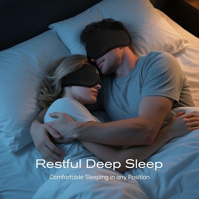 3D Sleep Mask with Bluetooth Headphones, Sleeping Headphones for Side Sleepers, Wireless Music Eye Mask with Ultra-Thin Stereo Speakers for Men, Women, Tech Gifts, Black - Bloomnest
