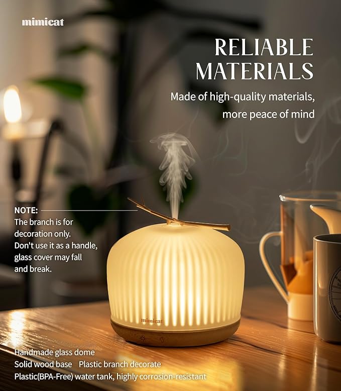 mimicat Quiet Aromatherapy Diffuser Glass: 230ML Ultrasonic Cool Mist Scent for Home with Night Light - Aesthetic for Women Girls - Bloomnest