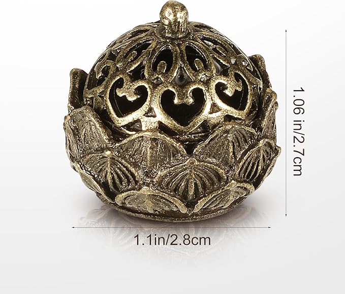 2 Piece Mini Brass Lotus Flower Incense Holder with Lid 1.1 x 1 inches Small Vintage Closed Incense Burner Elegant Desktop Ornament for Home Office Yoga Meditation Spa Teahouse - Bloomnest