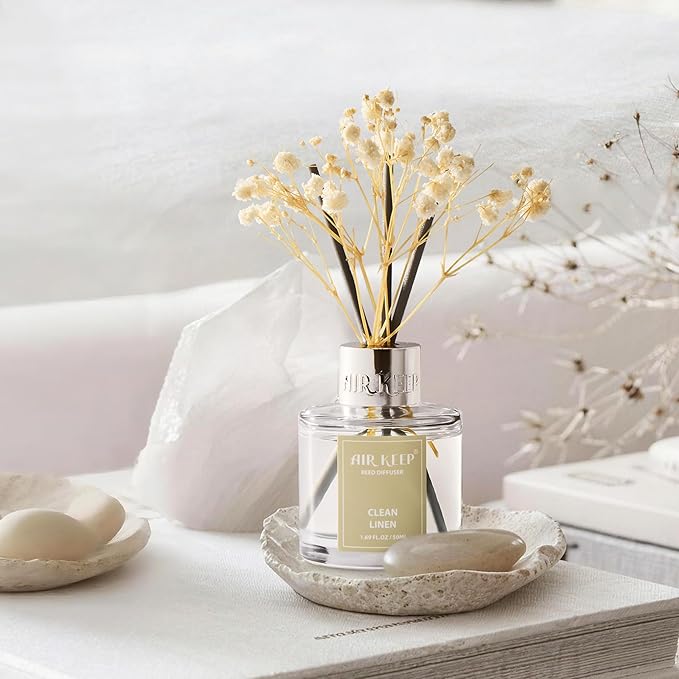 Airkeep Reed Diffuser Set,1.69 fl oz (50 ml) - Clean Linen Oil Diffusers with 8 Reed Sticks,Home Fragrance Reed Diffuser for Bathroom Shelf Decor - Bloomnest