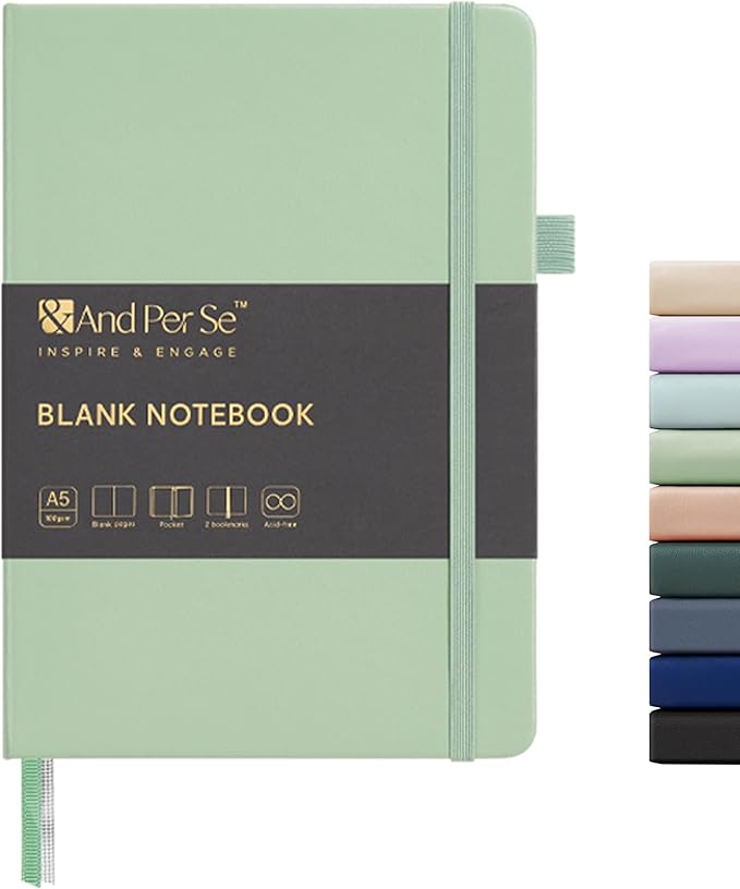 &And Per Se Blank Journal Notebook, 160 Pages, A5 5.7 x 8 inches 100 gsm Thick Paper Notebook Journals for Writing, Hardcover Notebook(1 Pack, Light Green) - Bloomnest