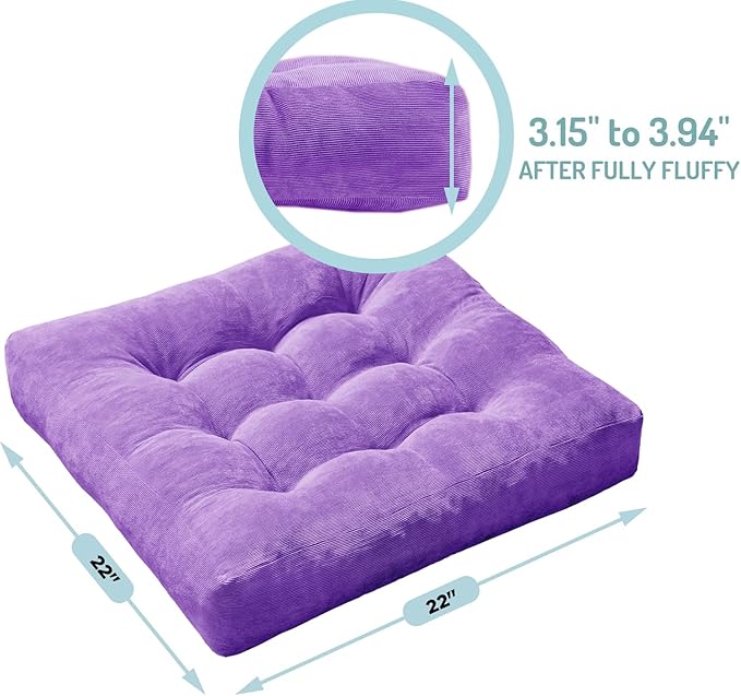 Degrees of Comfort Floor Cushion 22: Square Purple 22x22x4 Gusset Square-1PK - Bloomnest