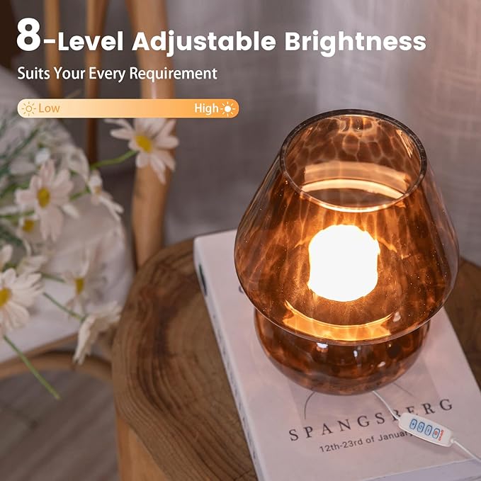USB Plug-in Vintage Mushroom Lamp Small Bedside Table Lamp with 3 Temperature LED Bulb,Free Dimming Nights Light for Bedroom/Living Room/Entryway/Corner Decor New Home Gift (Golden Amber) - Bloomnest
