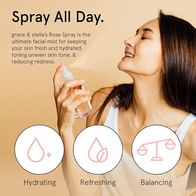 grace & stella Award Winning Rose Water Spray for Face with Glycerin & Aloe Vera - Travel Size (30ml) - Rosewater Face Mist for All Skin Types - Hydrating, Calming, Rejuvenating Facial Toner - Vegan - Bloomnest