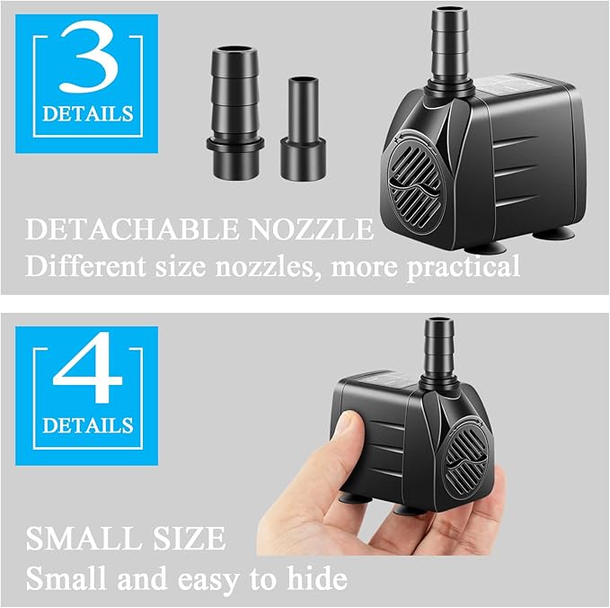 3 Pack Submersible Pump with Led Light, Small Fountain Pump with Tubing, Submersible Water Pump for Aquarium Fish Tank Indoor or Outdoor Pond Fountain Hydroponics Statuary (10W 160GPH) - Bloomnest