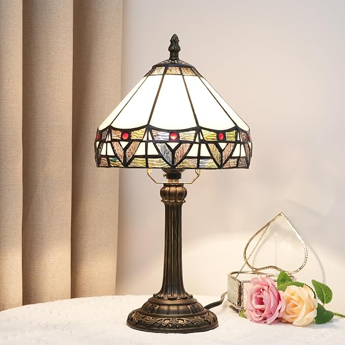 Tiffany Lamp 8 Inch Small Stained Glass Table Lamp With Roman Nordic Style Design Warm Color Reading Light Dining Rooms Bedrooms Offices Study Rooms Tiffany Style Retro Home Decoration Crafts (White) - Bloomnest