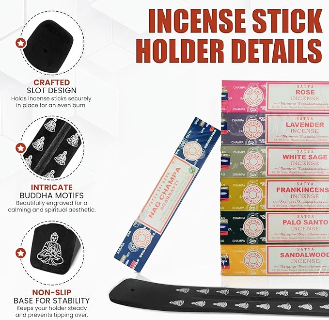Incense Sticks Variety Pack with Wooden Holder | Nag Champa, Rose, Lavender, White Sage, Frankincense, Palo Santo & Sandalwood | Hand-Rolled Masala Incense Guruji+Divinity
