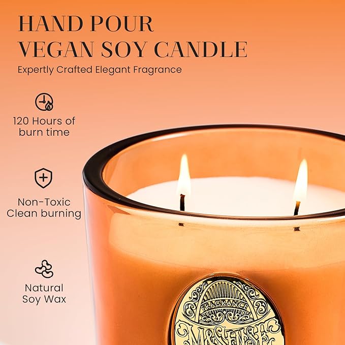 M&SENSE Large Two-Wick Soy Candle | Noir Air& Neon Orange | 19.8 oz, 120H Burn Time | Luxury Scented Candle for Relaxation, Gifting, Home Décor | Ideal for Bedroom, Office, Party Ambiance - Bloomnest