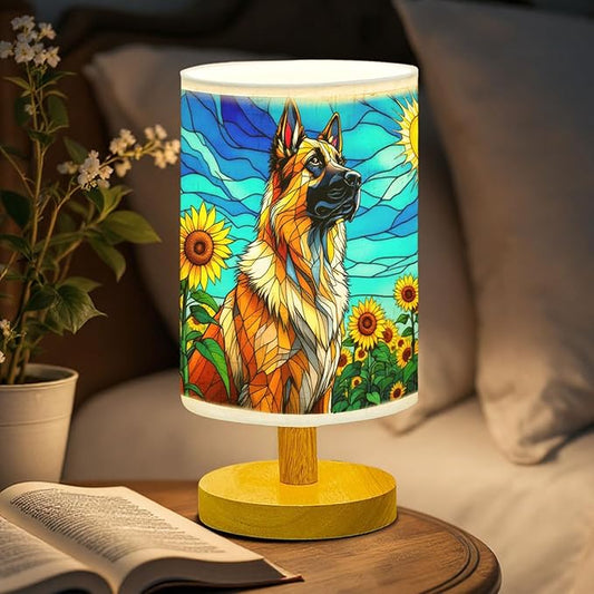Anatolian Shepherd Table Lamp LED 3-Color Pressed Bedside, Dog Shade Lamp with Wood Base for Bedroom Living Room Desk Office - Bloomnest