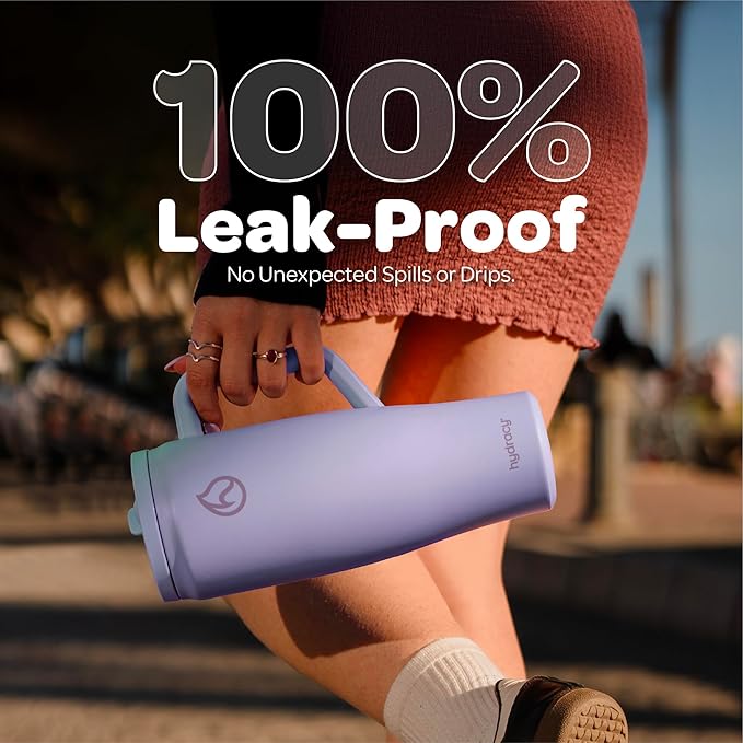 Hydracy Soulmate 40oz Tumbler with Handle and Flip Straw - 100% Leakproof Reusable Insulated Cup with Stainless Steel Straw - Cupholder Friendly Rubber Base Travel Mug - Lilac Haze - Bloomnest
