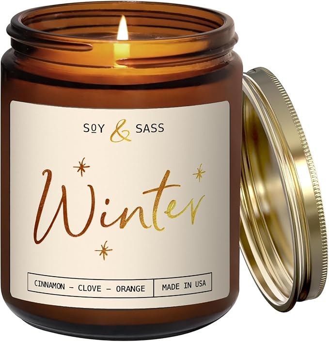 Winter Candle, Christmas Candles Scented - w/Orange, Cinnamon & Vanilla - Infused with Essential Oils I Winter Candles I 9oz, 50Hr, Made in USA - Bloomnest