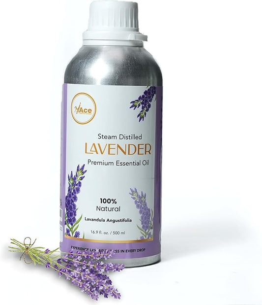 My Ace Lavender Essential Oil – 100% Pure & Natural, Steam Distilled from Lavender Flowers – Premium Grade Undiluted Oil for Diffuser, Aromatherapy, Soap & Candle Making - 16 fl oz MyAce