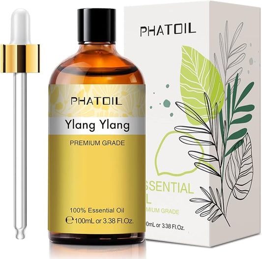 PHATOIL 100ML Ylang Ylang Essential Oil, Premium Essential Oils for Diffuser, Humidifier, 3.38fl.oz Scented Oils for Soap, Candle Making PHATOIL
