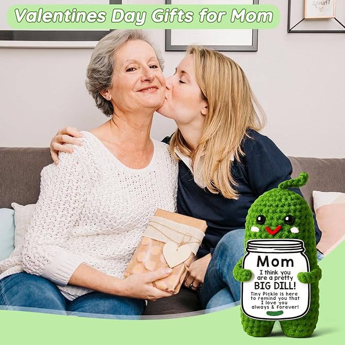 MAMAGIFTREE Valentines Mom Gifts from Daughter or Son, Birthday Gifts for Mom,Crochet Pickle Plush “Big Dill” Gift for Mother in Law or Stepmom Funny I Love You Mama, Small Cute Room Decor - Bloomnest