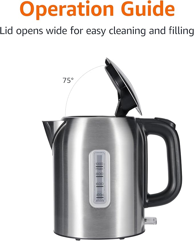 Amazon Basics 1.1Qt (1L) Electric Kettle, Tea Kettle & Water Boiler, with Auto Shut-Off, Boil Dry Protection, High-Safety Strix Thermostat, BPA-Free, 1500W, Stainless Steel, New Model, Black & Silver - Bloomnest