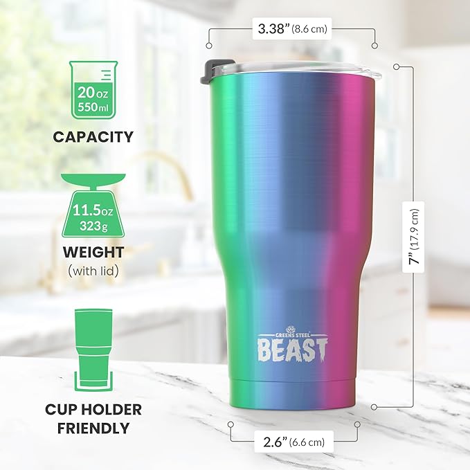 Beast 20 oz Tumbler Stainless Steel Vacuum Insulated Coffee Ice Cup Double Wall Travel Flask (Rainbow) - Bloomnest