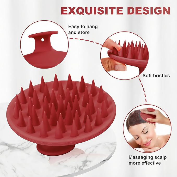 Meartchy Silicone Scalp Massager Shampoo Brush, Scalp Brush for Hair Growth & Dandruff Removal, Hair Scrubber Scalp Stimulator Exfoliator Brush with Soft Bristles for Wet Dry Scalp Care (Ruby Red) Meartchy