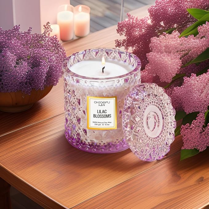 Chloefu LAN Lilac Blossoms Scented Candle, Highly Floral Fragranced Candle, Natural Soy Wax Candle Gift, Candles Gifts for Women, 55 Hours Long Burning, Home Decorative, 8.1 oz - Bloomnest