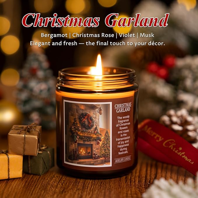 Christmas Candles | Christmas Garland Scented Candle, Holiday Soy Wax Candles for Home Scented, Aromatherapy Gifts for Women and Men, Cozy Winter Candle for Home Decor, 7 oz - Bloomnest