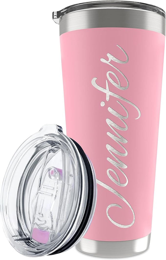 Personalized Tumbler with Engraved Name - 12 Designs, 30 Oz Coffee Tumbler with Slider Lid, Soft Pink, Double Wall Insulated - Gifts for Mom, Custom Gift for Women, Personalized Gift for Her - Bloomnest