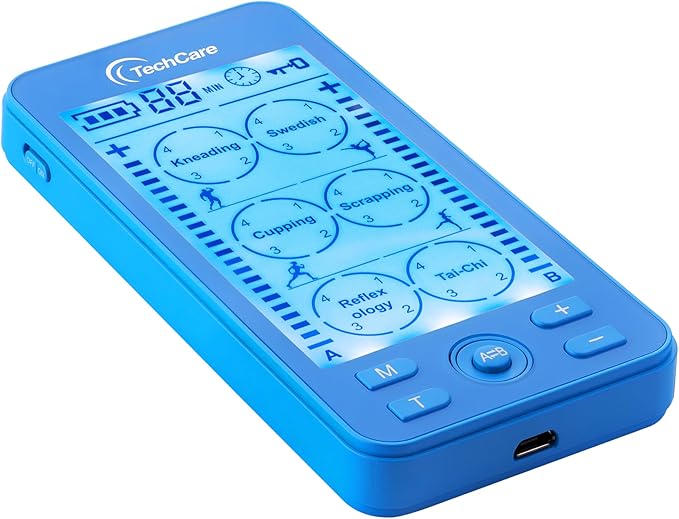 Tens Unit Plus 24 Rechargeable Electronic Pulse Massager Machine Multi Mode Device with All Accessories (Blue)