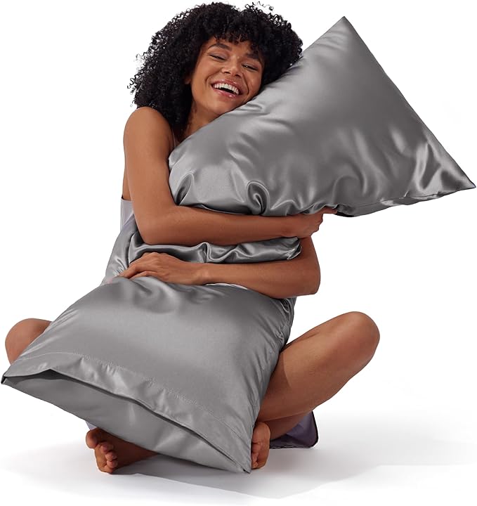 Bedsure Body Pillow Cover 20x54 Inches - Dark Grey Satin Similar to Silk Pillowcase for Hair and Skin, Cooling and Silky Long Body Pillow Case Cover with Envelope Closure, Gifts for Women Men - Bloomnest