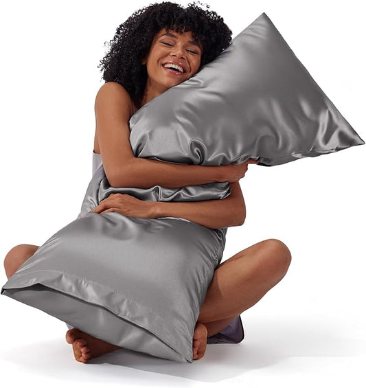 Bedsure Body Pillow Cover 20x54 Inches - Dark Grey Satin Similar to Silk Pillowcase for Hair and Skin, Cooling and Silky Long Body Pillow Case Cover with Envelope Closure, Gifts for Women Men - Bloomnest
