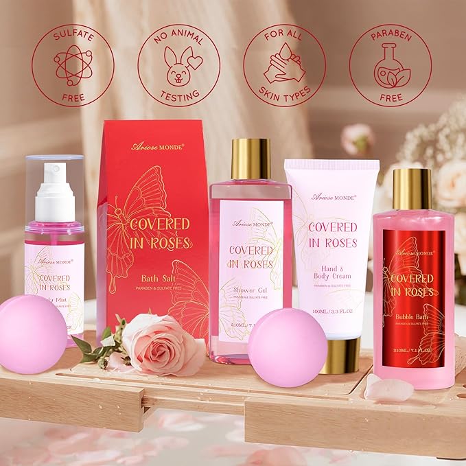 Gifts for Women,15Pcs Rose Amber Bath Relaxing Spa Gift Basket for Her, Mom, Sister, Female Friends, Daughter,Unique Bath Gift Set Idea for Women Who Have Everything, Mothers Day Gifts for Mom - Bloomnest