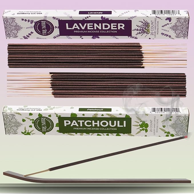 Trumiri Incense Sticks - Combo Pack of 40 Insence-Sticks - 20 Lavender + 20 Patchouli - Insenses - Insents - Incents - Inscense - Incence - Incienso - All Natural Incense Sticks TRUMIRI
