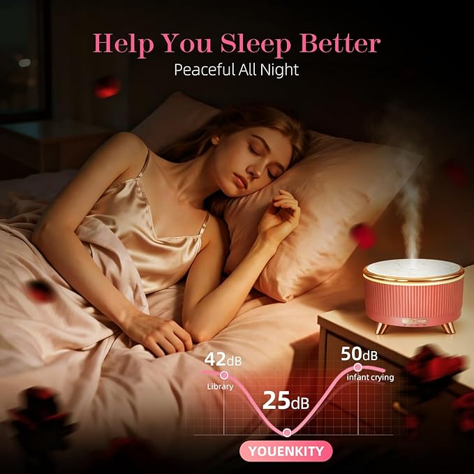 500ML Large Capacity Essential Oil Diffuser, Ultrasonic Aromatherapy Diffuser with 7 Color LED Lights with Remote Control, Cool Mist Humidifier, Timed Mist, Auto Shut-Off (Pink) - Bloomnest