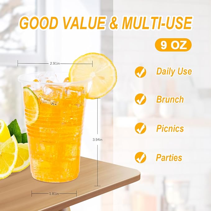 9 oz Clear Plastic Cups, 500 Count Bulk Disposable Tumbler with Heat Resistance, PP Clear Plastic Cups for Party, Cold Coffee, Soda, Juice (9oz 500count) - Bloomnest