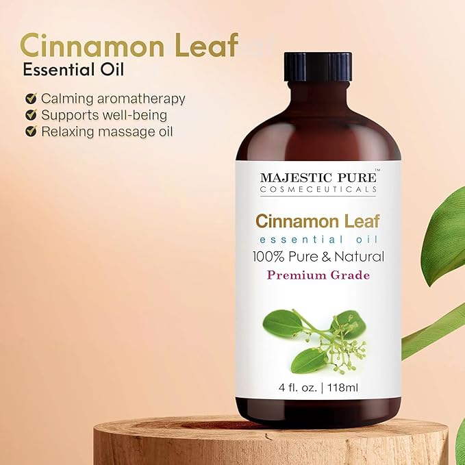 Majestic Pure Cinnamon Essential Oil with Glass Dropper - Huge 4 Fl Oz - 100% Pure and Natural Cinnamon Oil - Premium Grade Essential Oils for Diffuser, Aromatherapy, Soap and Candle Making - Bloomnest