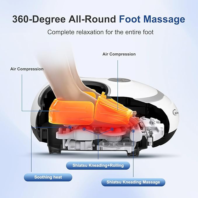 Foot Massager with Heat Shiatsu Feet Massage Machine Deep Kneading Relief for Plantar Fasciitis Air Compression 3 Heat Levels, Relax for Home Office Use, Christmas Gifts for Women Mom Dad White - Bloomnest
