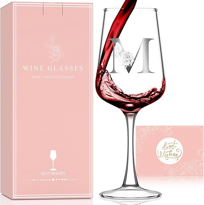 Valentines Day Gifts for Her Women - Personalized Initial Wine Glasses Custom Gift, Galentines Gift Christmas Mothers Day Birthday Gifts for Women Her Mom Wife Best Friend Sister (M) - Bloomnest