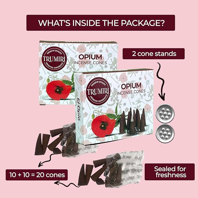Opium Scented Incense Cones - Total 20 Cone Incense - Dual Pack of 10 Insence Cones - Incense Cones Scented - Cone Incense Scents - Insense Cones - Incent Cone TRUMIRI