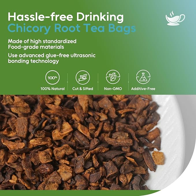 FullChea - Chicory Root Tea, 50 Teabags - Pure Chicory Root Herbal Tea - Coffee Alternative - Non-GMO - Caffeine-free - Support Liver Health & Rich in Antioxidants - Bloomnest