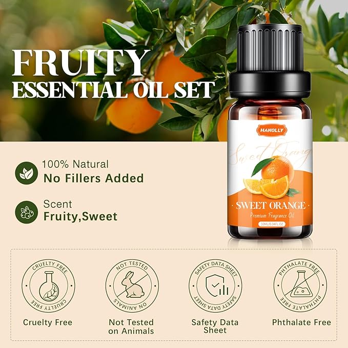 Fruity Essential Oils Set - Fruity Scents Fragrance Oil Aromatherapy Essential Oils Kit for Diffuser, Candle Making (6x10ML) Strawberry, Coconut Scented Oil - Bloomnest