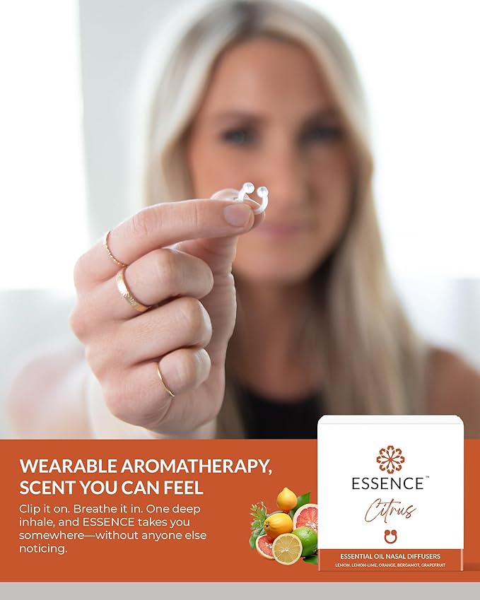 Essence Nasal Diffuser Citrus Bundle – Essential Oil Silicone Nose Rings for Mood, Energy & Positivity – Wearable Aromatherapy Pack with Lemon, Orange, Grapefruit & Bergamot - Bloomnest